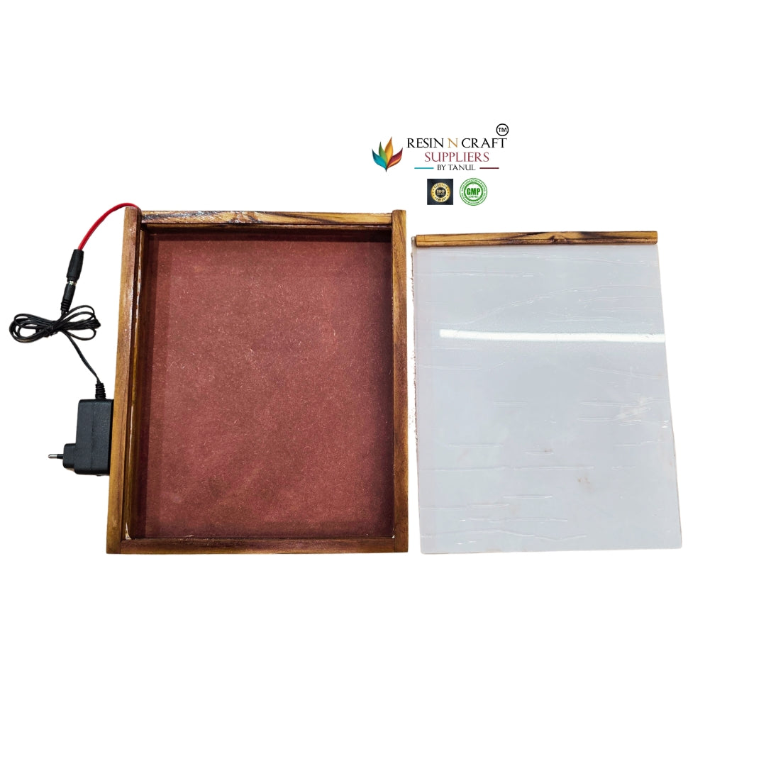 12" x 10" Teakwood Frame With Acrylic Slider ,Polished MDF And LED Light