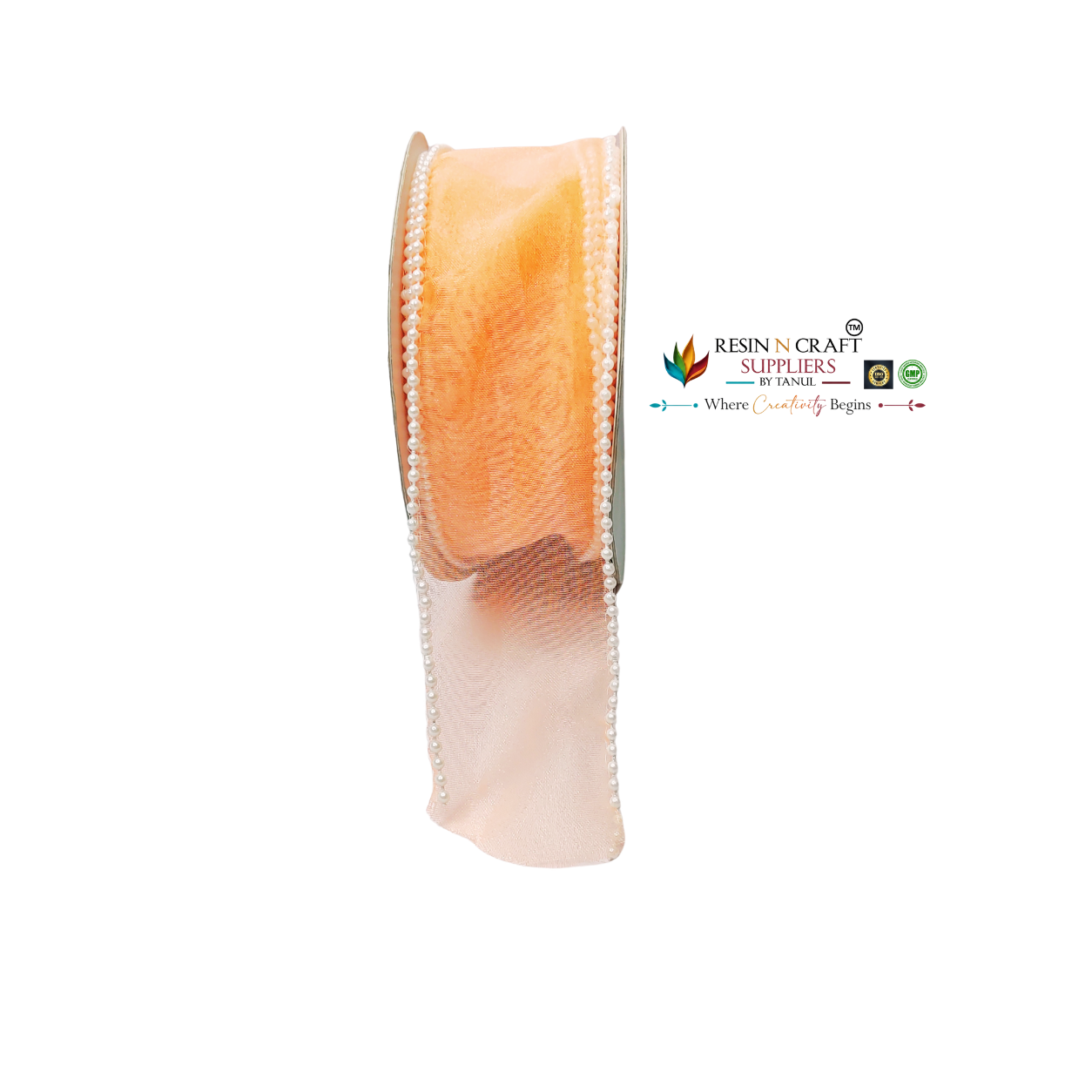 Premium Pearl Edge Net Ribbon Roll – Peach | 9 Meter Roll | 2 Inch (5 CM) Width