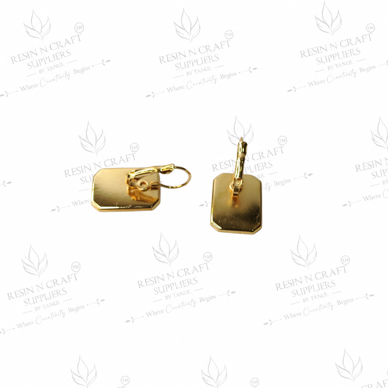 Gold Plated Rectangle Earring Tops with Hanging Loop & Secure Lock | 1.8 cm