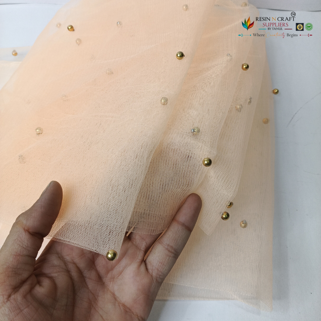 Peach Premium Pearl Decorative Net Fabric Roll – 5 Meter (PN-02)
