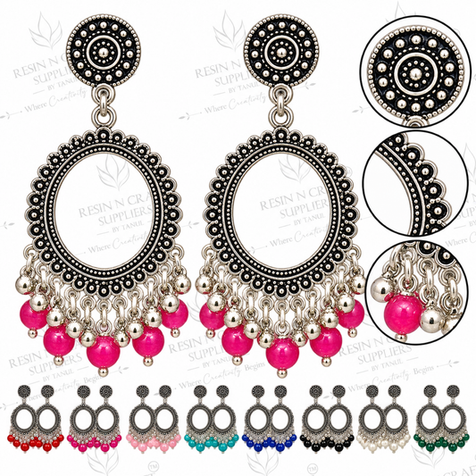 Silver Earring Bezel / Jumkha With Beads