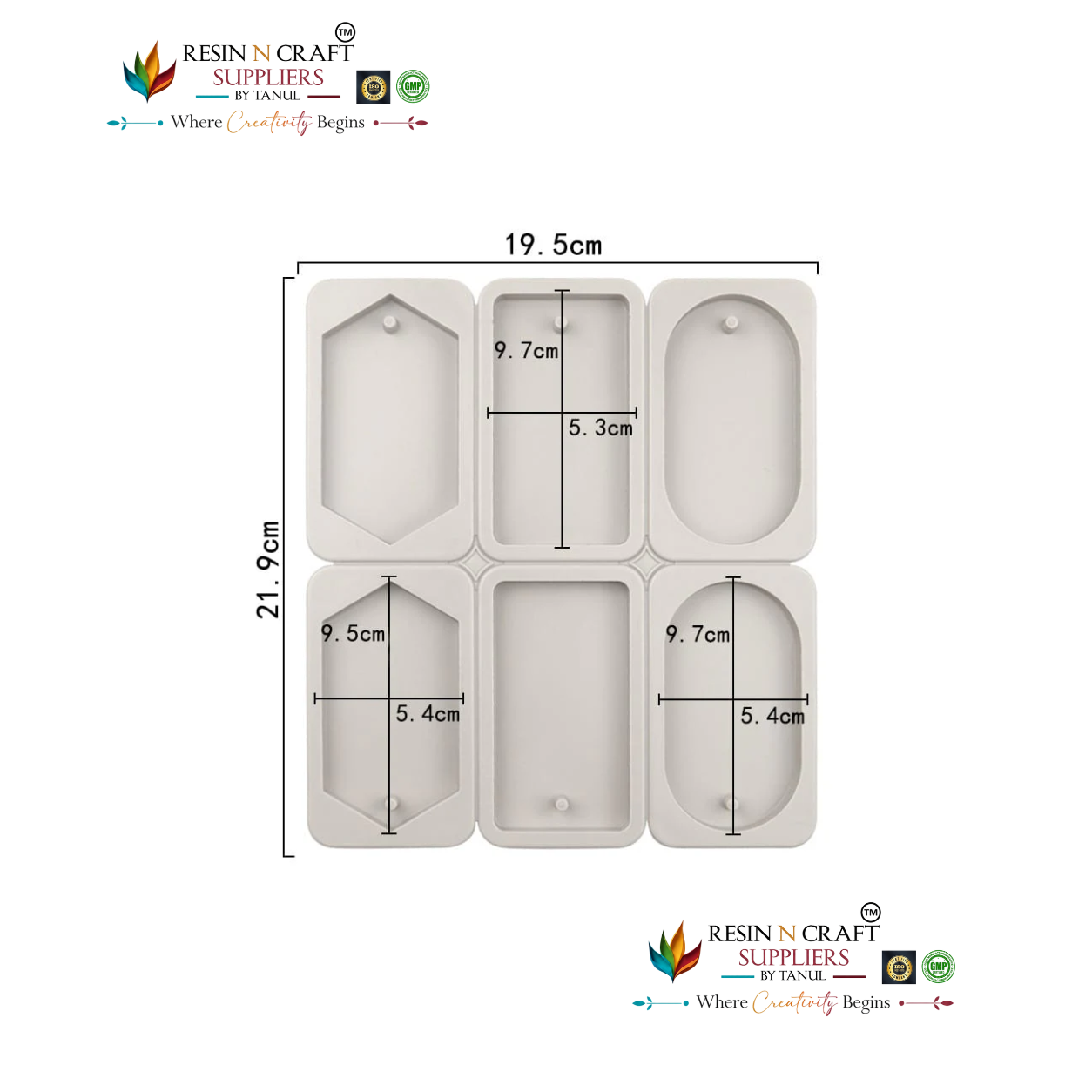 6-Cavity Mixed Geometric Hexagon Rectangle & Oval Hanging Tag Mould for DIY Concrete Art, Scented Wax Sachets, Resin Crafts, Soap Making & Cake Making Silicone Mould (RSM1452M)