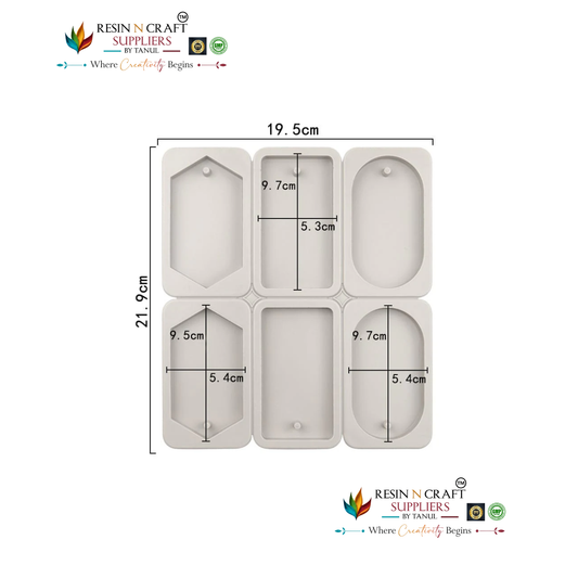 6-Cavity Mixed Geometric Hexagon Rectangle & Oval Hanging Tag Mould for DIY Concrete Art, Scented Wax Sachets, Resin Crafts, Soap Making & Cake Making Silicone Mould (RSM1452M)