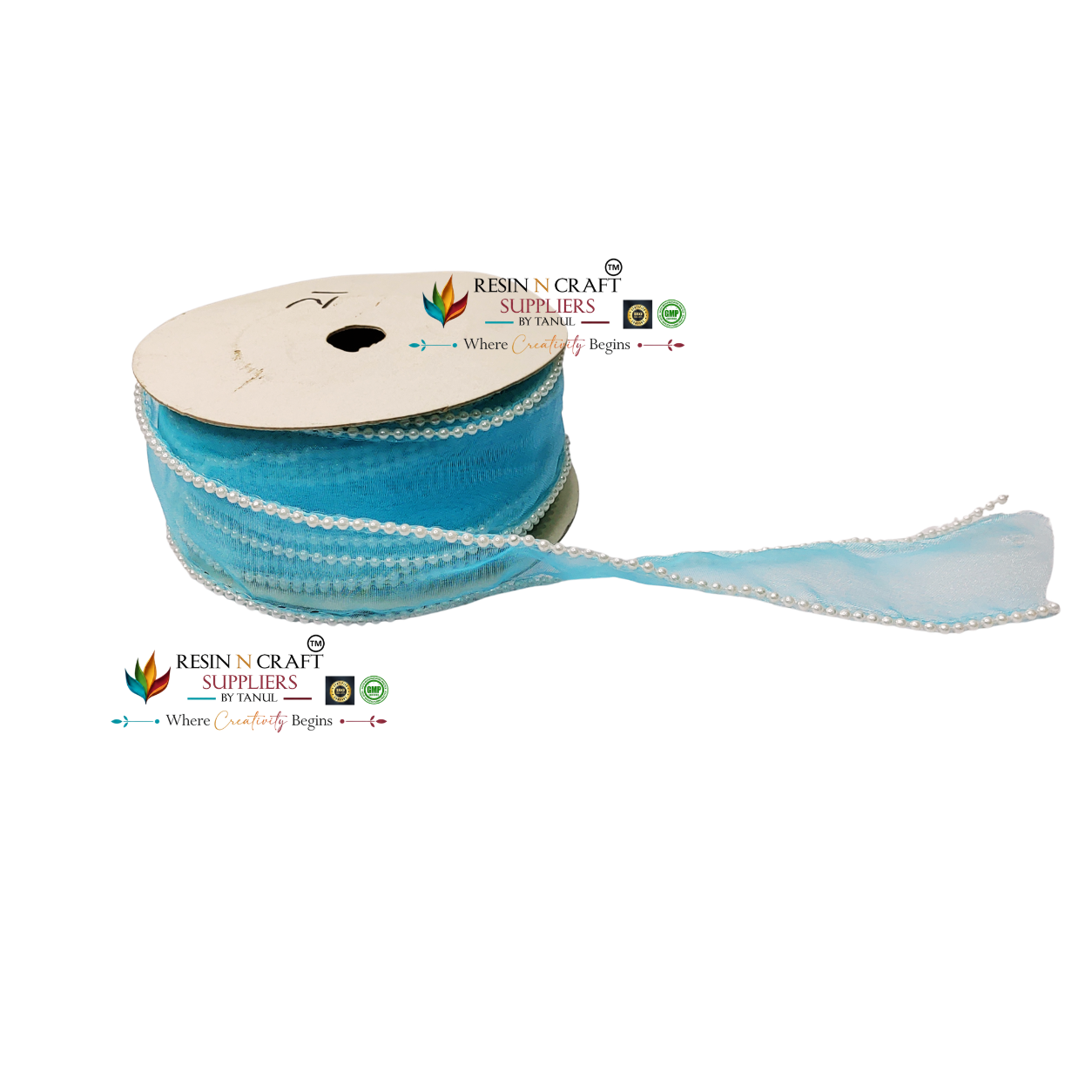 Premium Pearl Edge Net Ribbon Roll – Sky Blue (9 Meter Roll | 2 Inch / 5 CM Width)