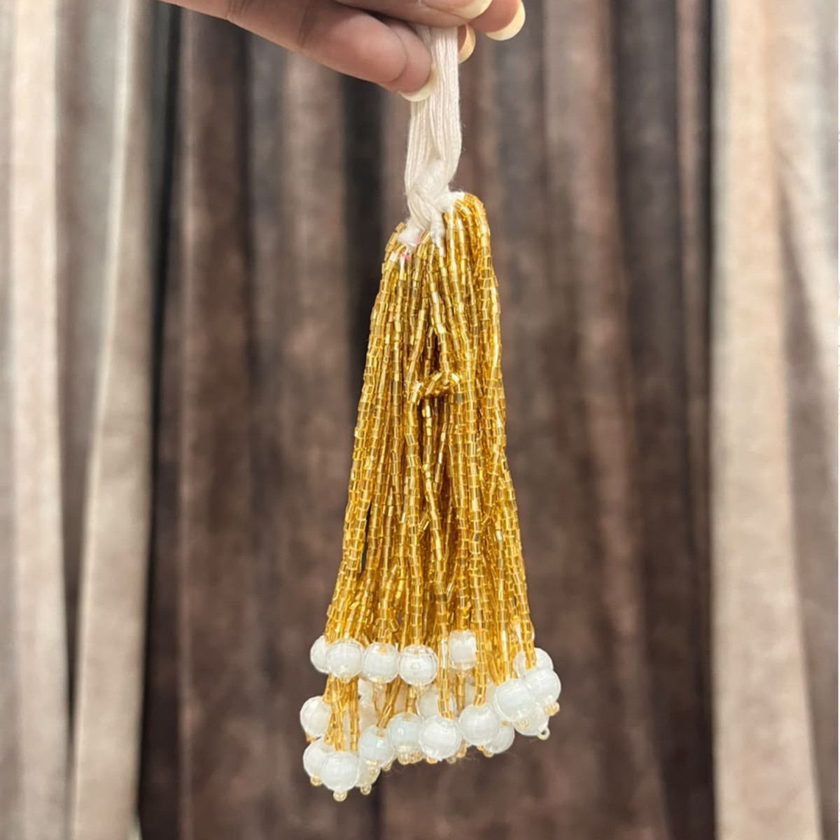Golden Beaded Pearl Latkan for Toran & Resin Art – Decorative Mala Latkan | Pack of 10