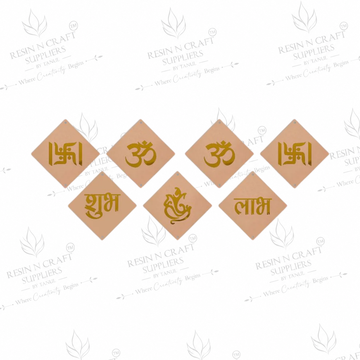 MDF Shubh Labh Diamond Toran Cutout Pack of 7 | Om, Swastik & Ganesh Hanging Décor | DIY Latkan & Door Hanging – RBT005D