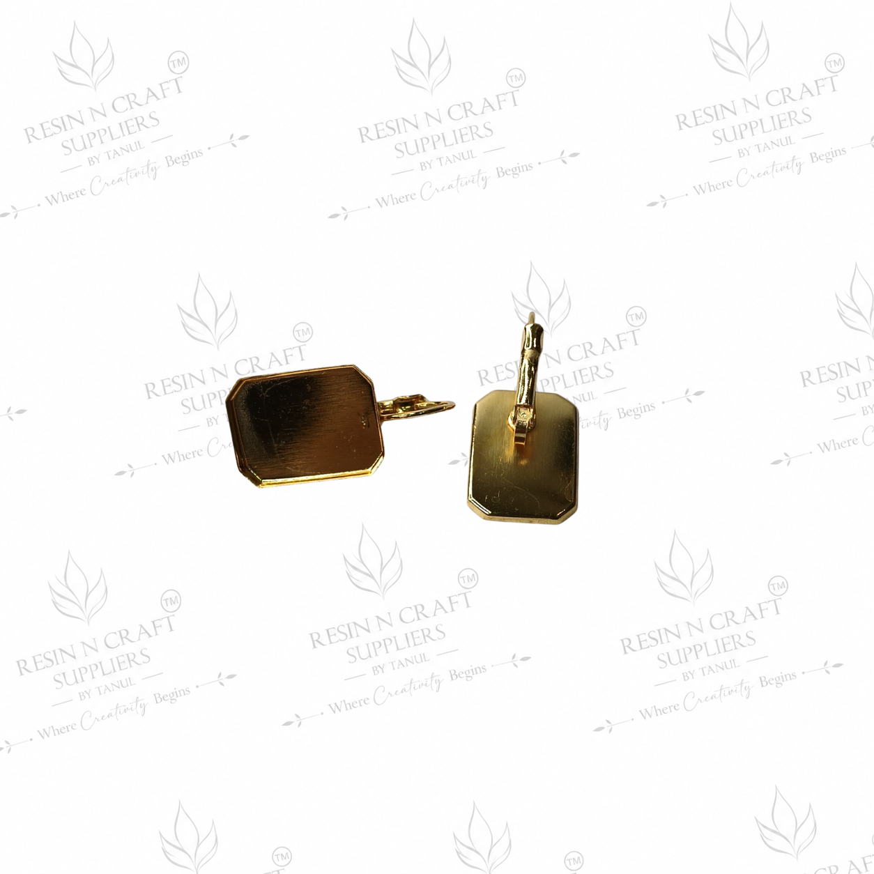 Gold Plated Rectangle Earring Tops with Hanging Loop & Secure Lock | 1.8 cm
