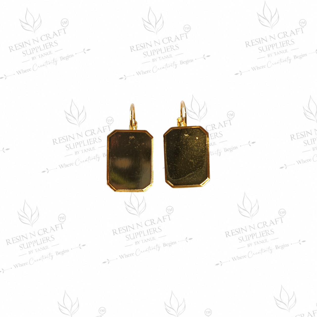 Gold Plated Rectangle Earring Tops with Hanging Loop & Secure Lock | 1.8 cm