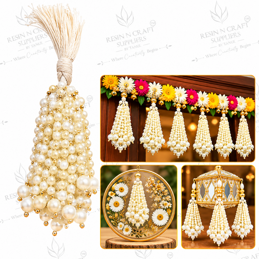 Golden Pearl Latkan Pack of 10 | Pearl Bead Tassels for Toran & Bandhanwar Making