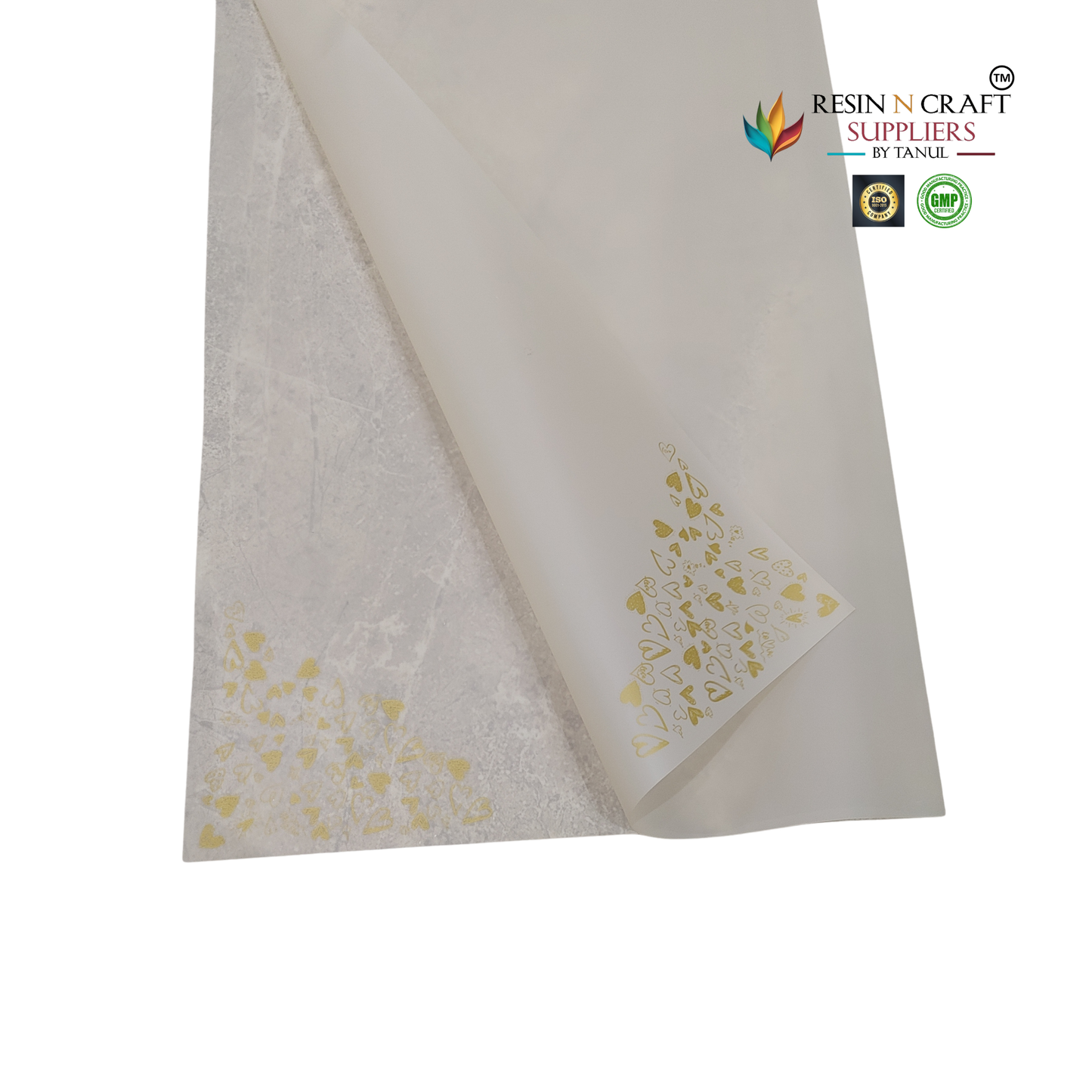 Ivory Cream with Gold Heart Design Waterproof Flower / Gift Wrapping Sheets – 5 Pcs (22×22 Inch) / Packing Sheet