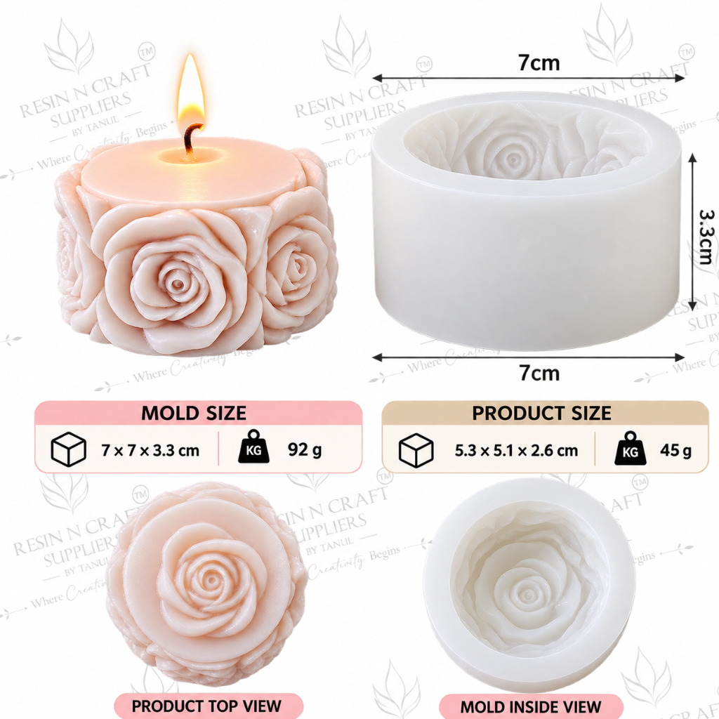 3D Rose Flower Pillar Soap & Candle Silicone Mould – 7cm (RHM0022M)