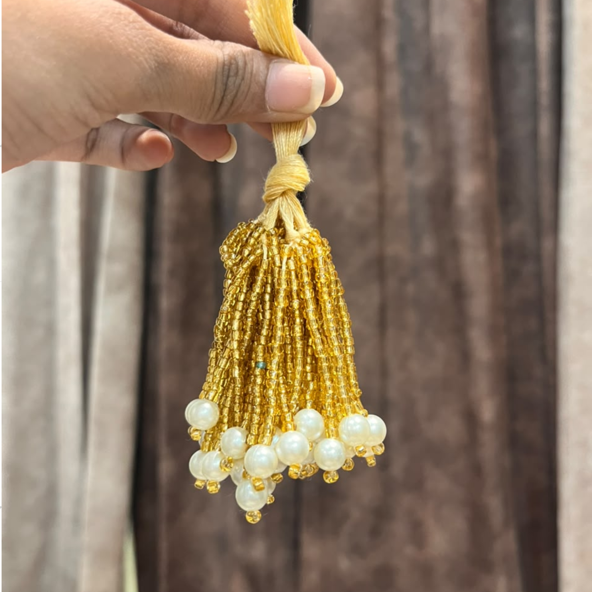 Golden Pearl Beaded Latkan – Pack of 10 | Golden Beads Tassel for Toran, Resin Art & DIY Craft