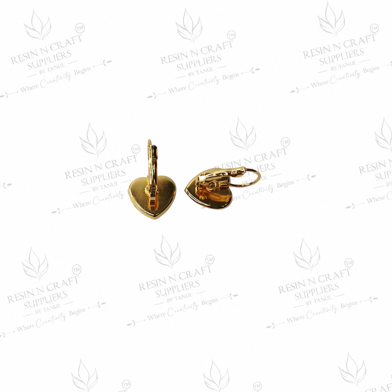 Gold Plated Heart Earring Tops with Hanging Loop & Secure Lock | 1 cm
