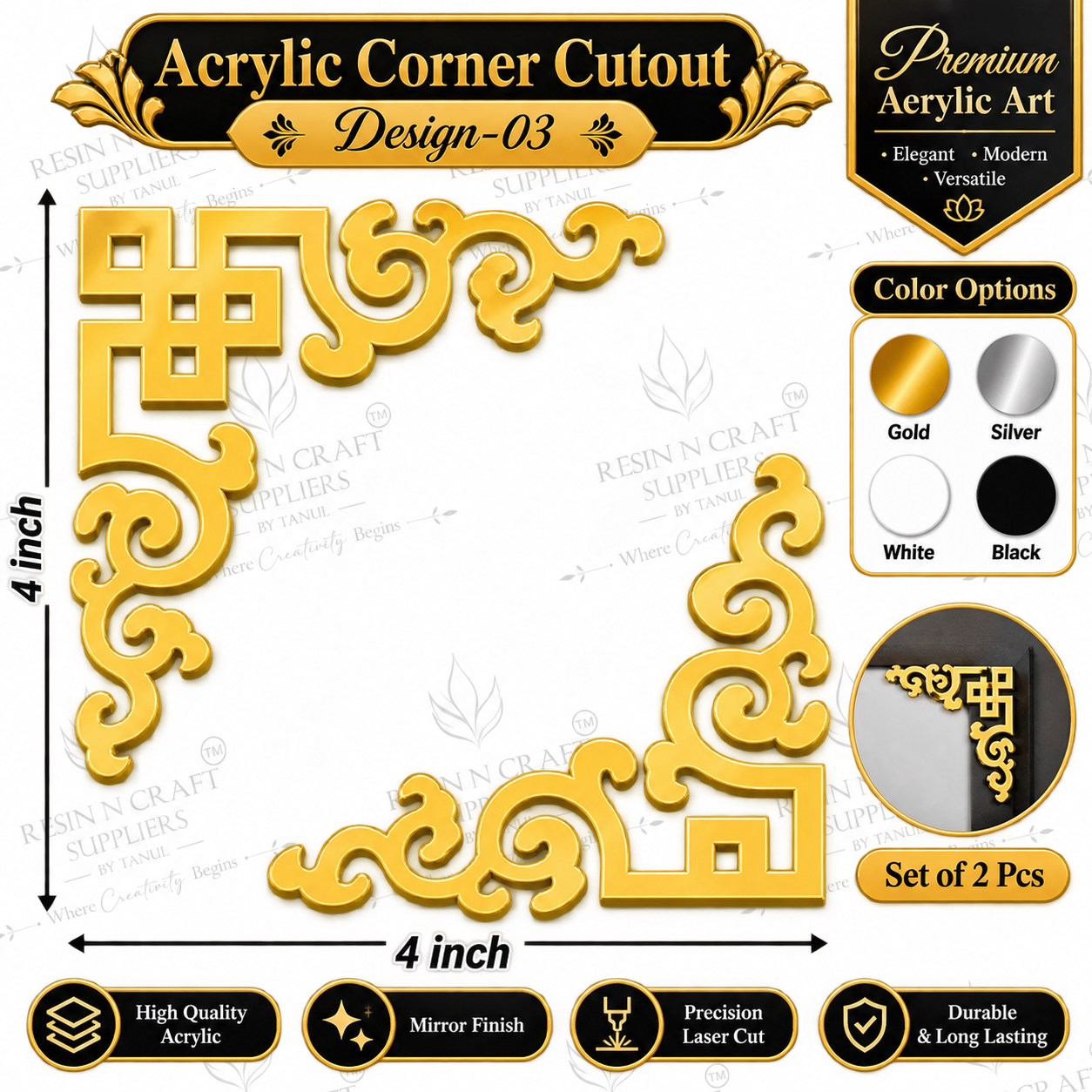 Premium Acrylic Corner Cutout – Design 03 | Set of 2 Pcs