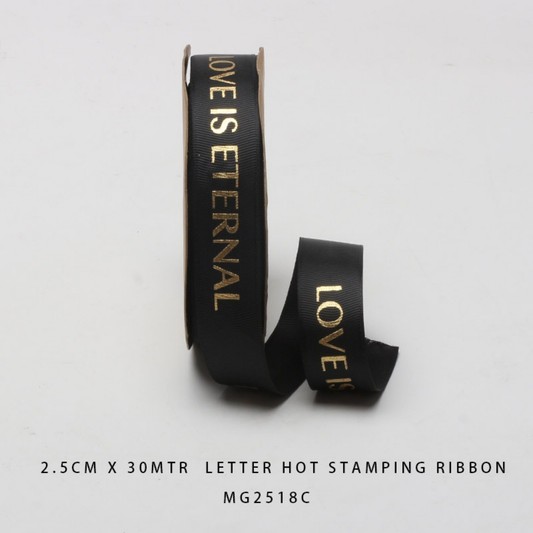 Black Eternal Love Golden Letter Hot Stamping Ribbon 2.5cm × 30m – MG2518C