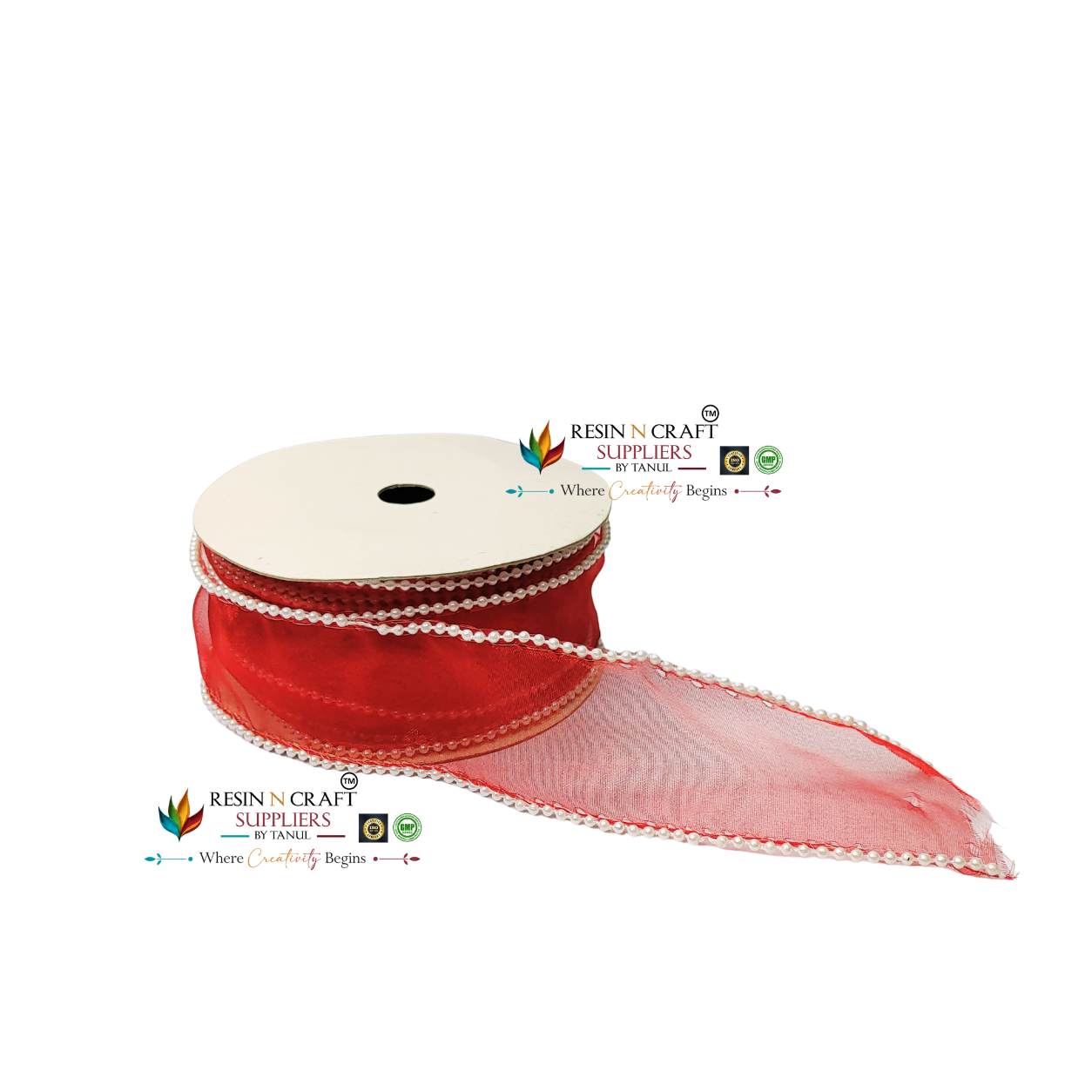 Premium Maroon Pearl Edge Net Ribbon Roll – 9 Meter Roll | 2 Inch (5 CM) Width