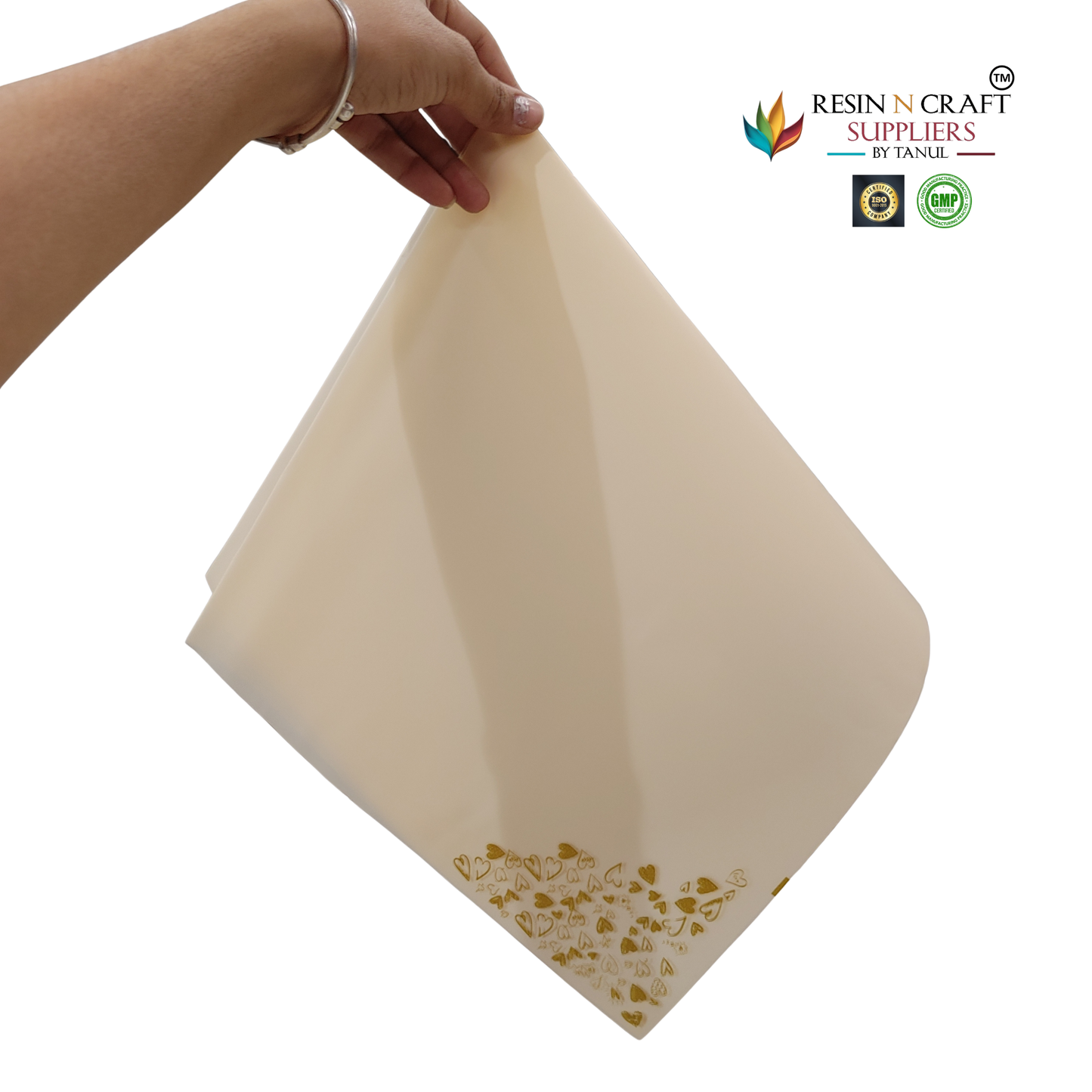 Ivory Cream with Gold Heart Design Waterproof Flower / Gift Wrapping Sheets – 5 Pcs (22×22 Inch) / Packing Sheet