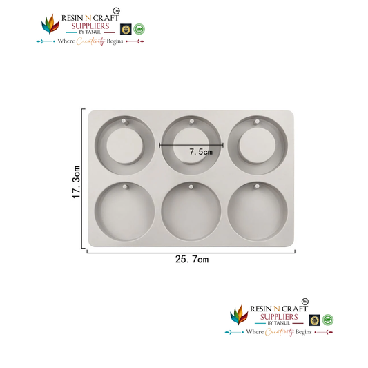 6-Cavity Round Circle & Donut Hanging Tag Mould for DIY Concrete Art, Scented Wax Sachets, Resin Crafts, Soap Making & Cake Making Silicone Mould(RSM1457M)