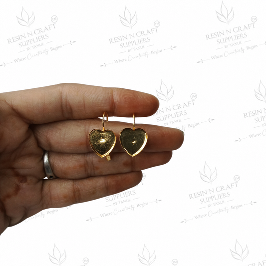Gold Plated Heart Earring Tops with Hanging Loop & Secure Lock | 1 cm