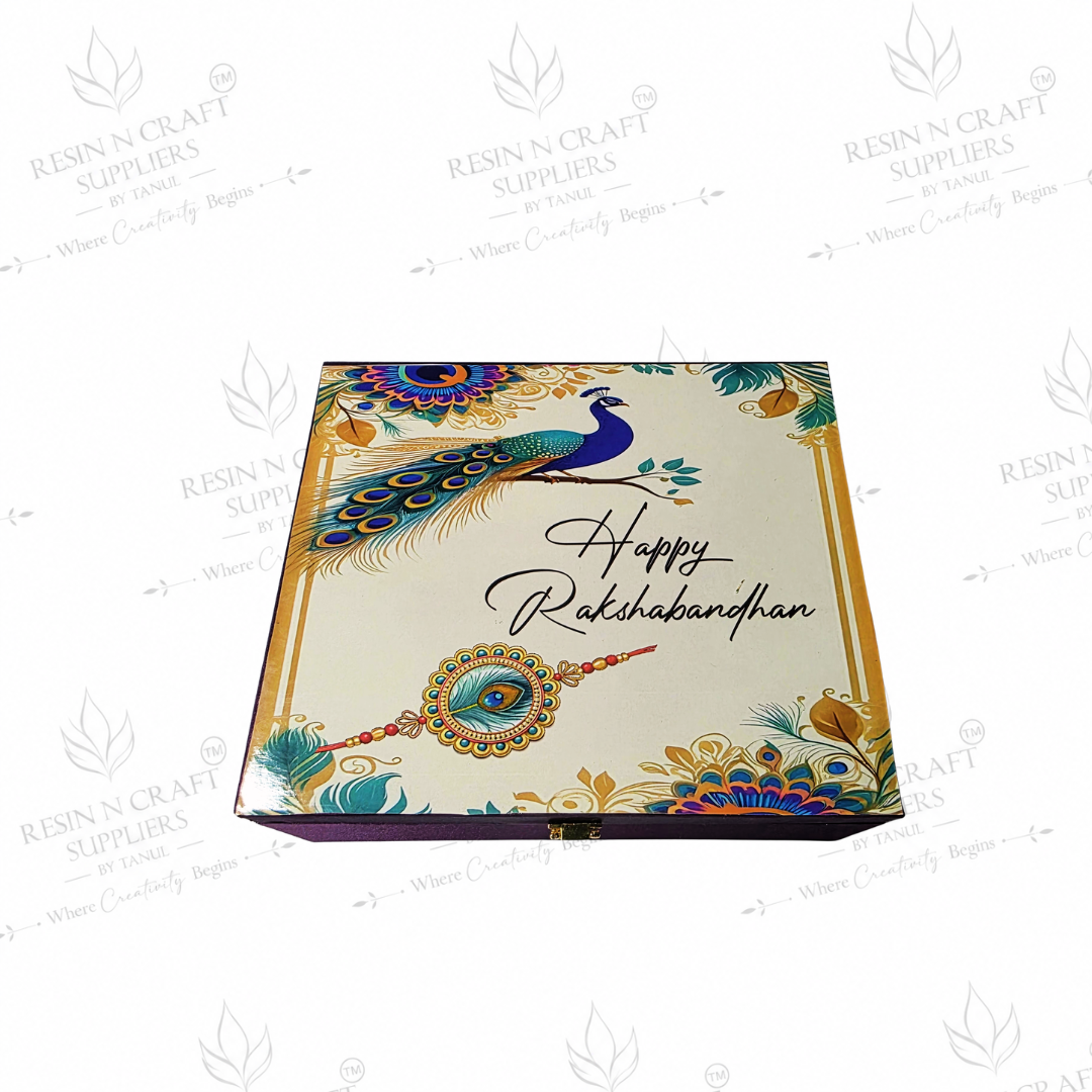 Premium Peacock Theme Rakhi Hamper Box | Luxury Purple Gift Box with Metal Lock  8 Inch × 9.5 Inch × 4 Inch (Deep)