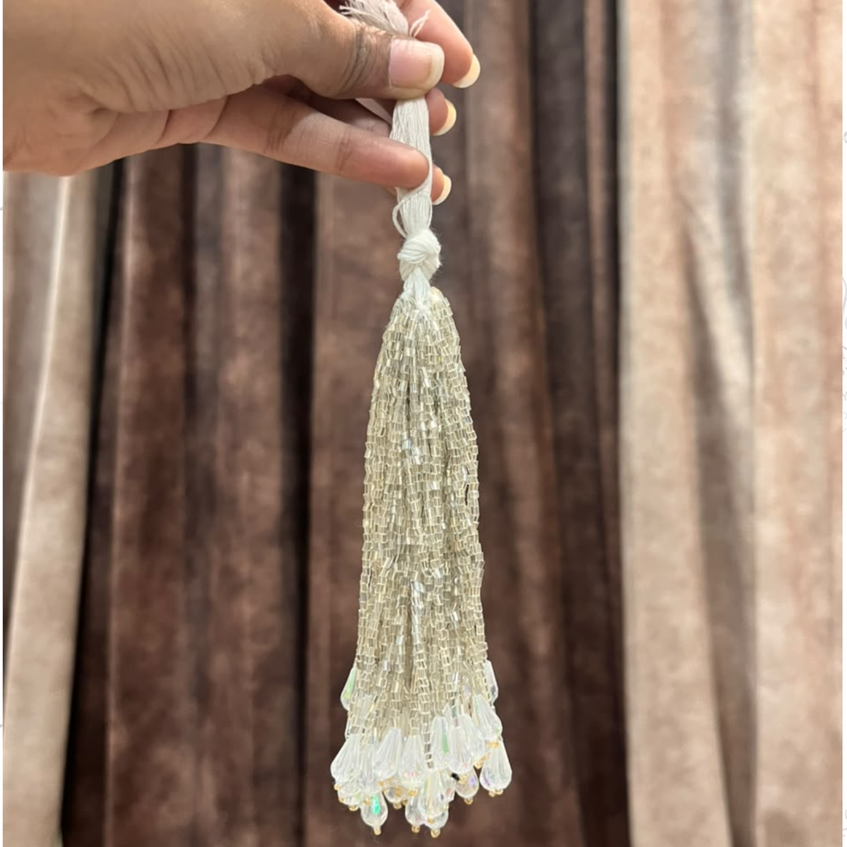 Silver Pearl Beaded Latkan – Pack of 10 | Silver Beads Tassel for Toran, Resin Art & DIY Craft
