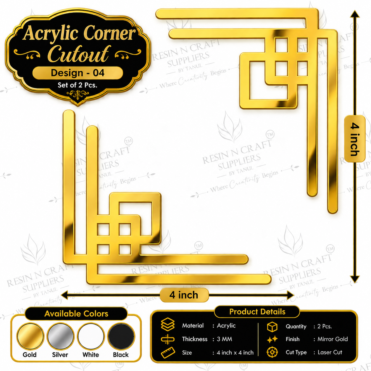 Premium Acrylic Corner Cutout – Design 04 | Set of 2 Pcs