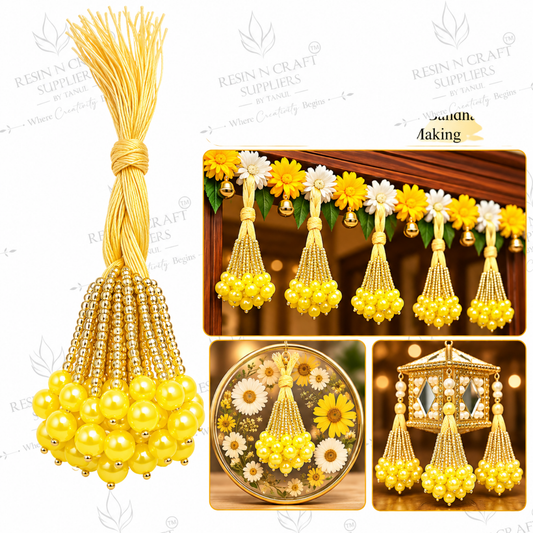 Yellow Pearl Beaded Latkan Gucchi Pack of 10 | Toran & Bandhanwar Making Accessories