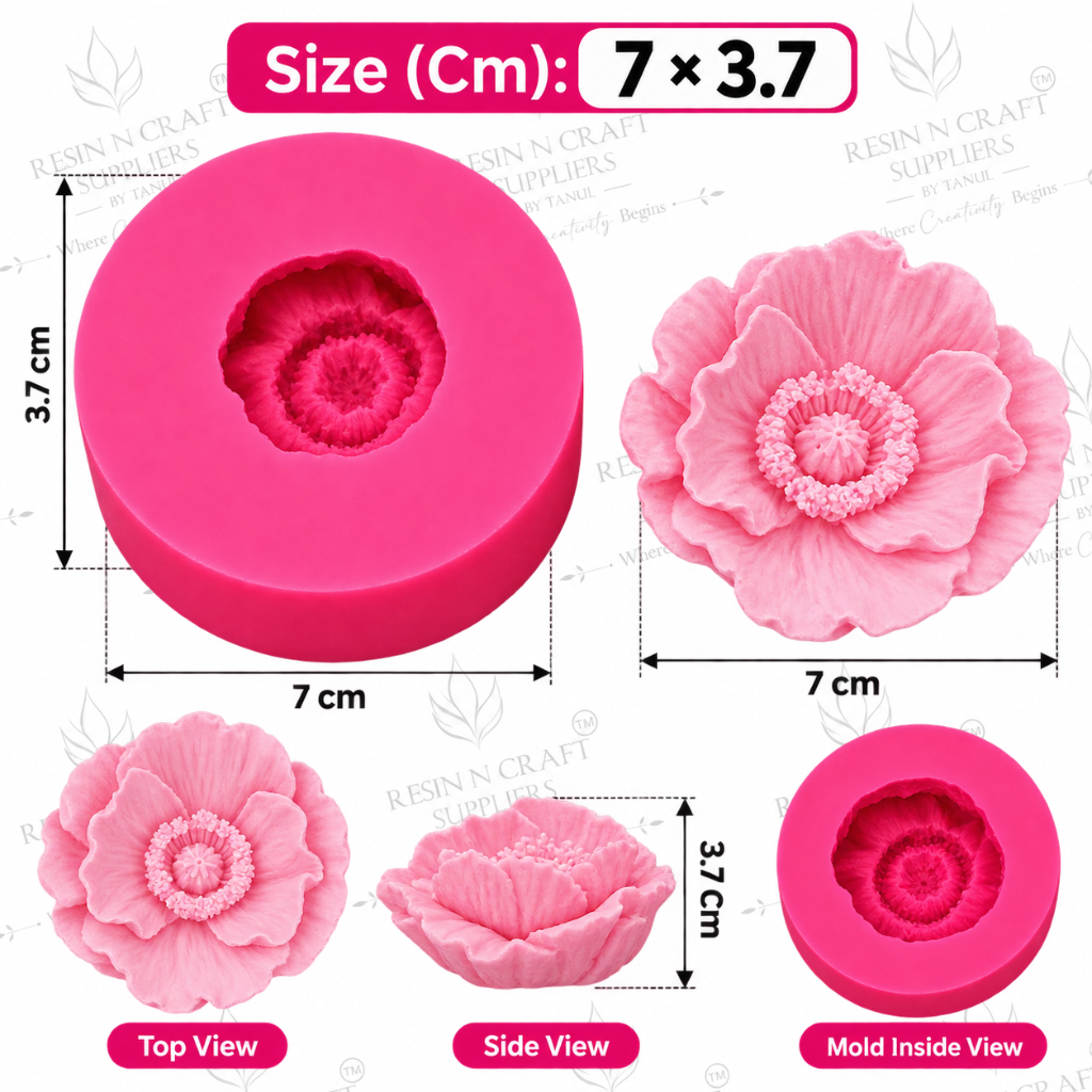 3D Poppy Flower Candle & Soap Silicone Mould – 7 × 3.7 cm (RHM0012M)