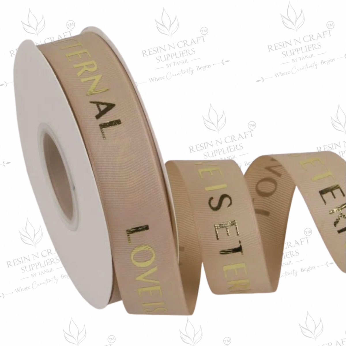 Beige Eternal Love Golden Letter Hot Stamping Ribbon 2.5cm × 30m – MG2518D
