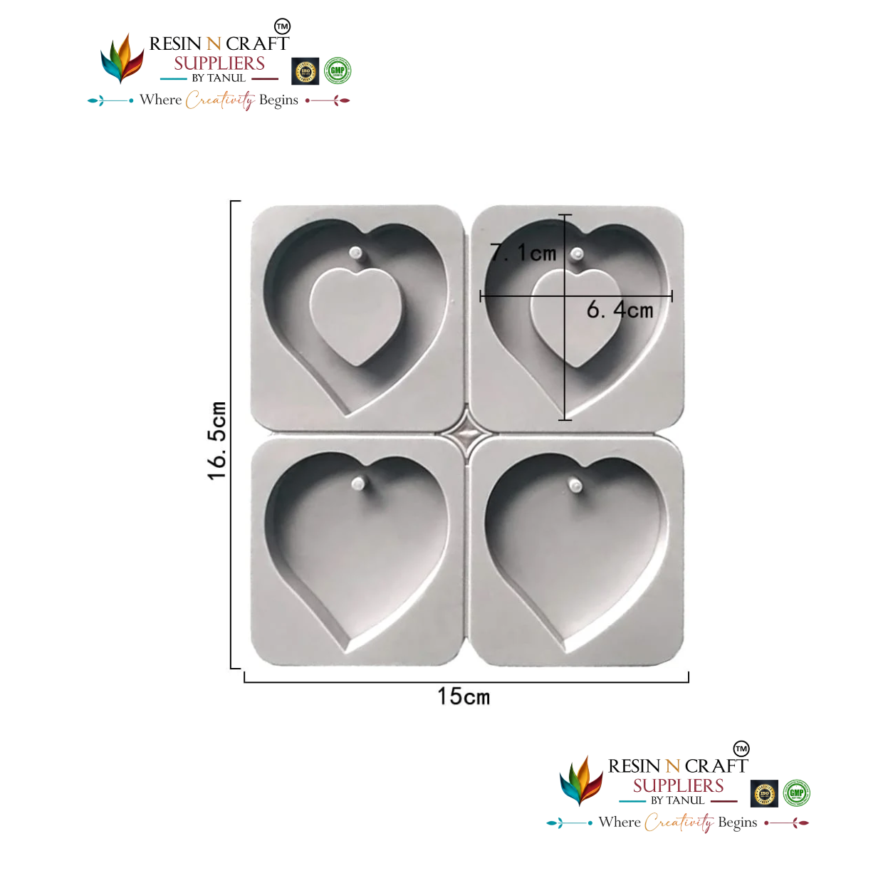 4-Cavity Heart & Hollow Frame Heart Hanging Tag Mould for DIY Concrete Art, Scented Wax Sachets, Resin Crafts, Soap Making & Cake Making Silicone Mould(RSM1459M)