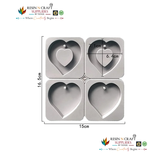 4-Cavity Heart & Hollow Frame Heart Hanging Tag Mould for DIY Concrete Art, Scented Wax Sachets, Resin Crafts, Soap Making & Cake Making Silicone Mould(RSM1459M)