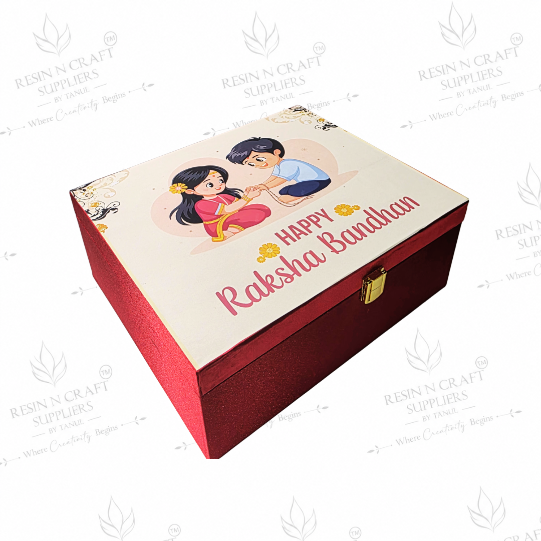 Premium Red Rakhi Hamper Box | Brother & Sister Theme Luxury Gift Box  8 Inch × 9.5 Inch × 4 Inch (Deep)