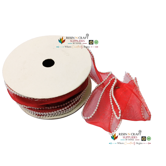 Premium Maroon Pearl Edge Net Ribbon Roll – 9 Meter Roll | 2 Inch (5 CM) Width