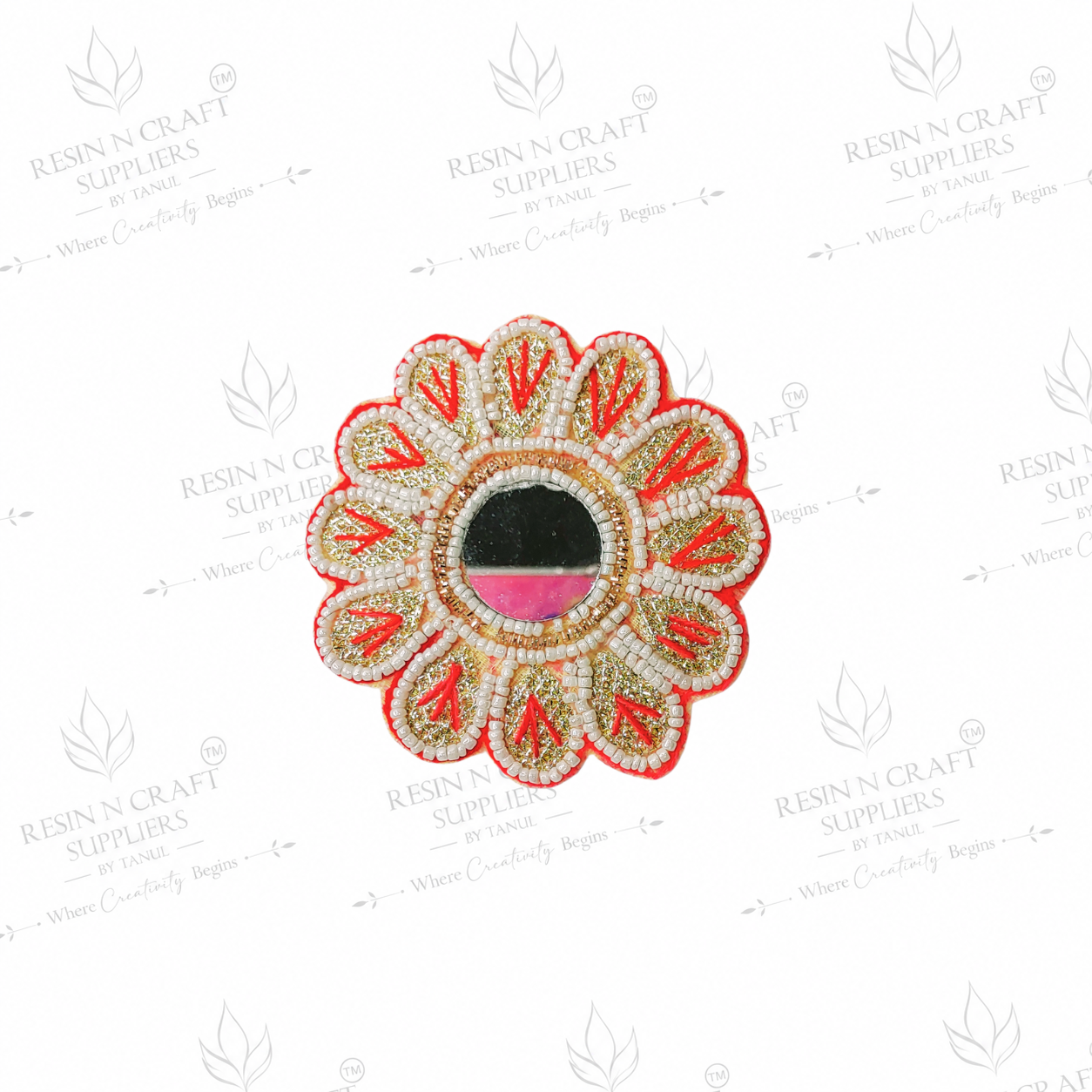 Decorative Mirror Flower Beaded Patch for Toran & Bandhanwar Making (3.5"x3.5")