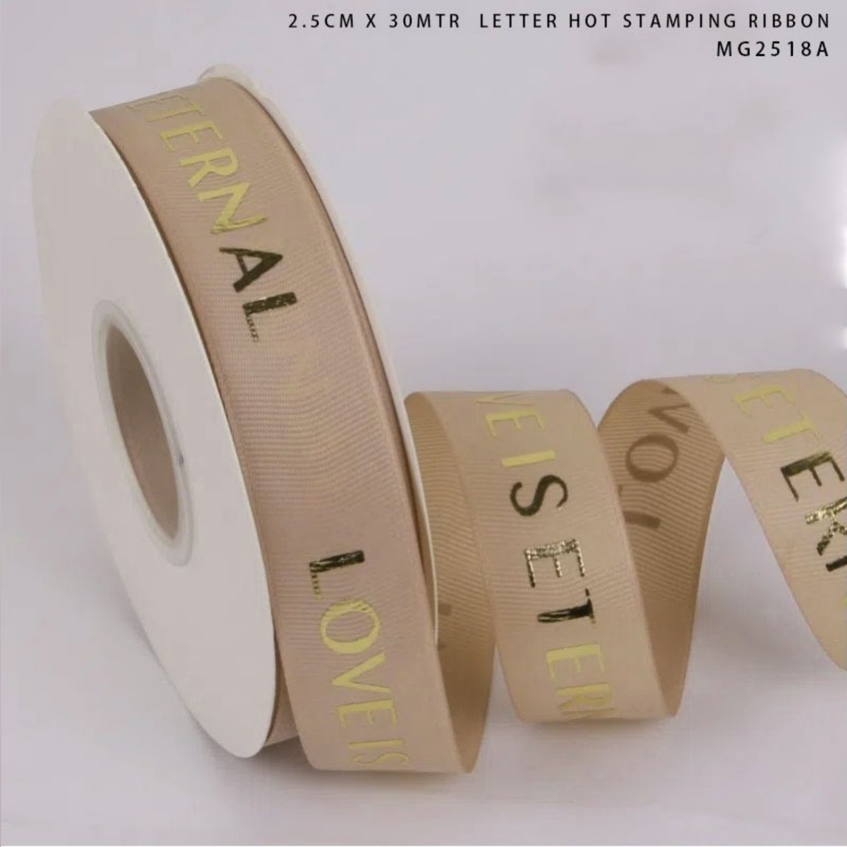Beige Eternal Love Golden Letter Hot Stamping Ribbon 2.5cm × 30m – MG2518D