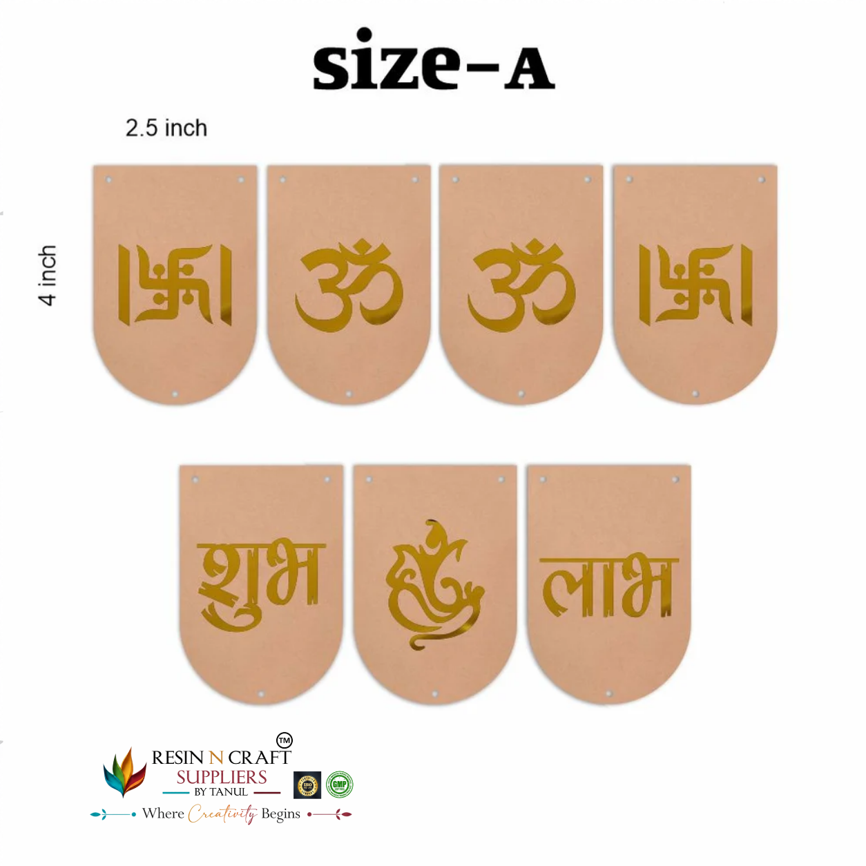 MDF Shubh Labh Rounded Toran Cutout Pack of 7 | Om, Swastik & Ganesh Hanging Décor | DIY Latkan & Door Hanging – RBT006D