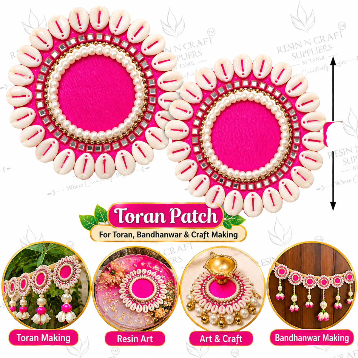 Pink Cowrie Shell Beaded Toran Patch Pair – Decorative Patch for Toran, Bandhanwar & Resin Art