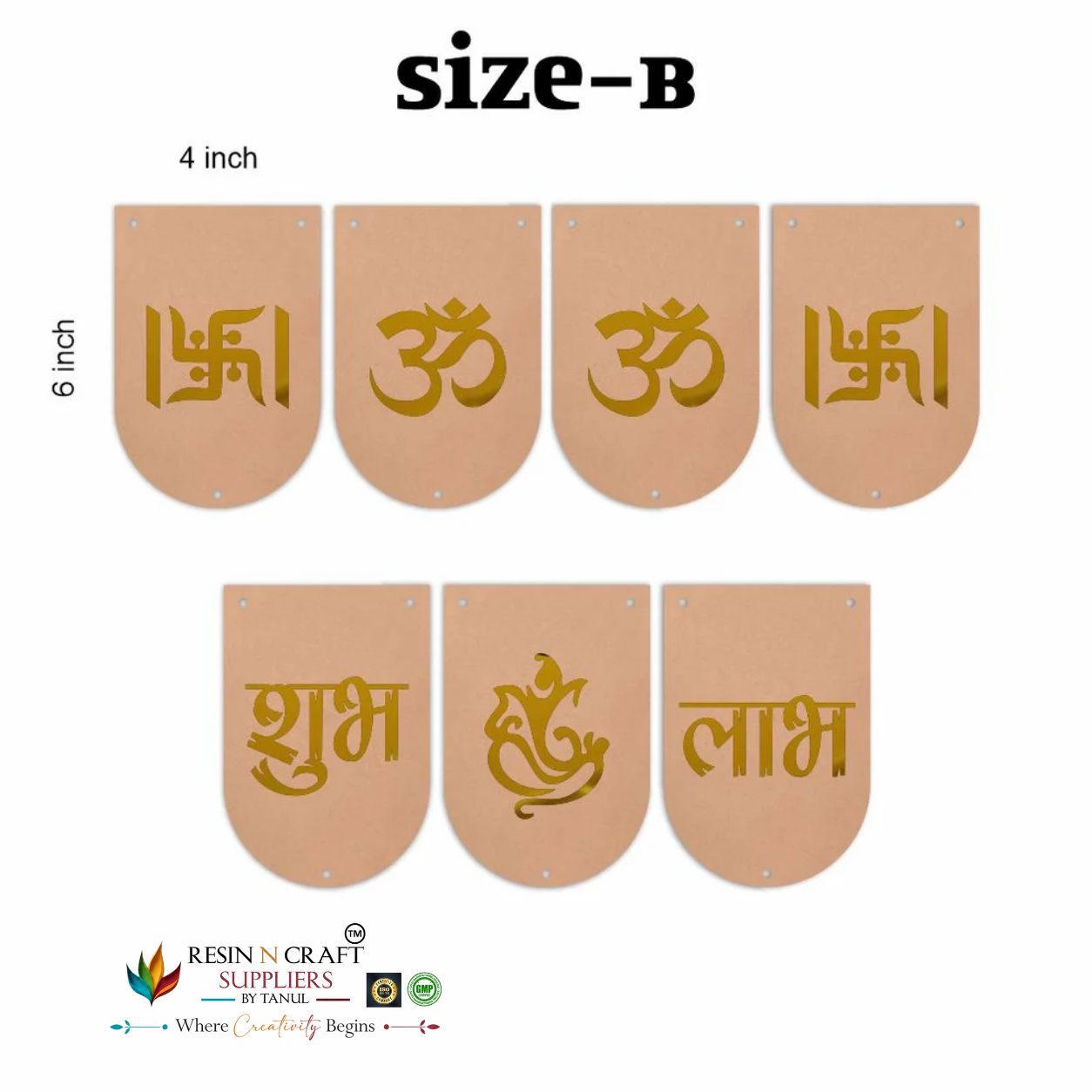 MDF Shubh Labh Rounded Toran Cutout Pack of 7 | Om, Swastik & Ganesh Hanging Décor | DIY Latkan & Door Hanging – RBT006D