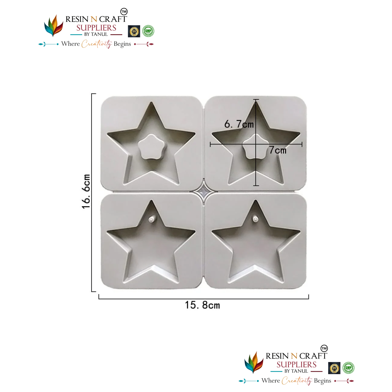 4 Multi Cavity Star Frame & Hanging Star Tag Mould for DIY Concrete Art, Scented Wax Sachets, Resin Crafts, Soap Making & Cake Making Silicone Mould(RSM1447M)