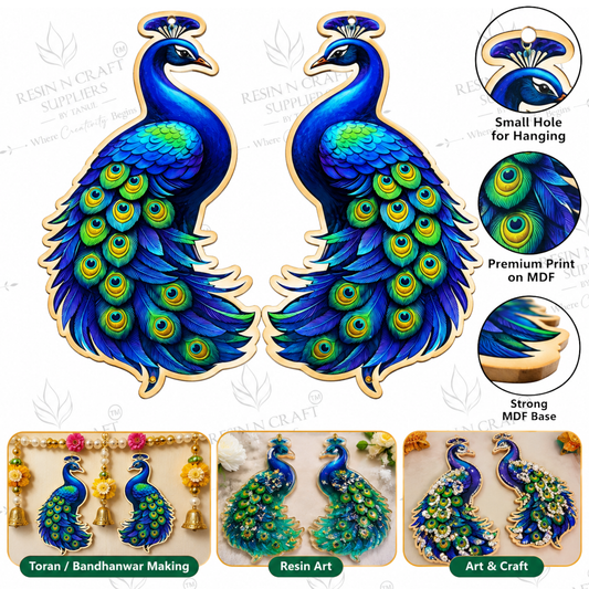 Premium Peacock MDF Pair 6×4 Inch | Peacock Cutout for Toran, Resin Art & DIY Décor