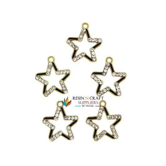 5Pcs Star Shape Charm Bezels With Black Enamel (RBZ311) (GOLD)