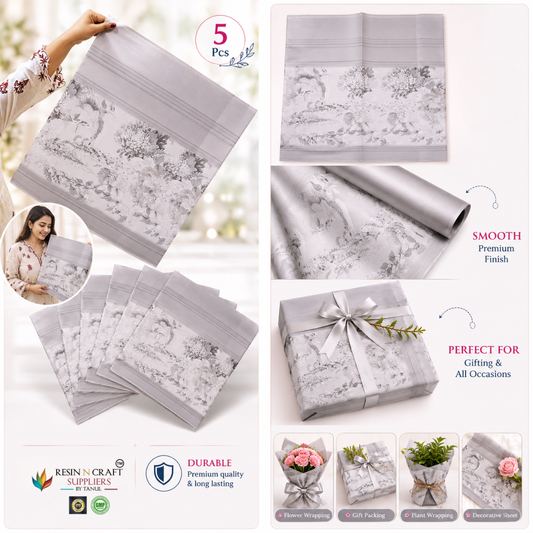Premium Decorative (Silver Floral Design) / Gift Wrapping Sheets – 5 Pcs (30 L ×20 B Inch) / Packing Sheet (Copy)