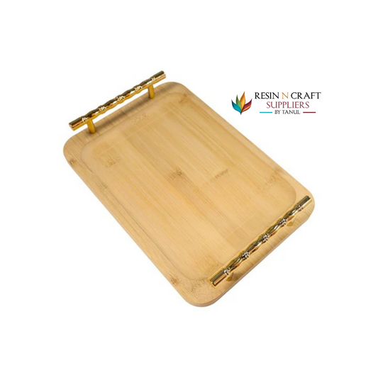 Rectangle Wooden Tray With Golden Branch Handles (Design 2)