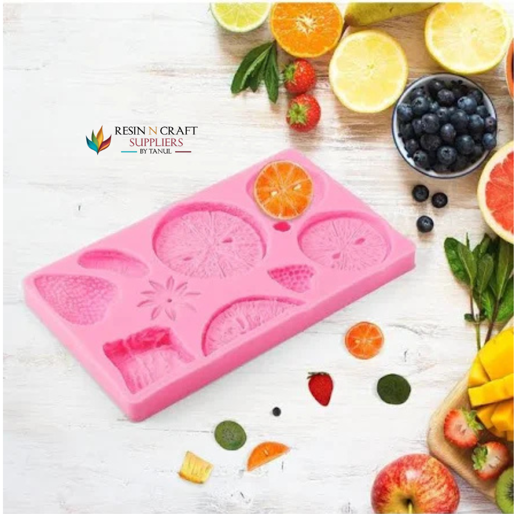 Flora Magic Fruit  3D Strawberry, Lemon, Kiwi, and Tangerine Slice Silicone Mold. for candle and soap mould