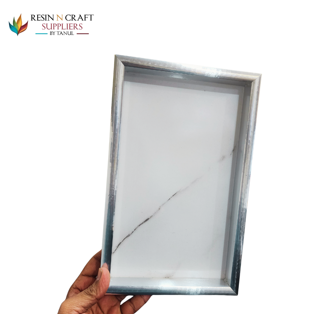 Premium Silver Glossy Frame Decorative Tray Set – 3 Pieces