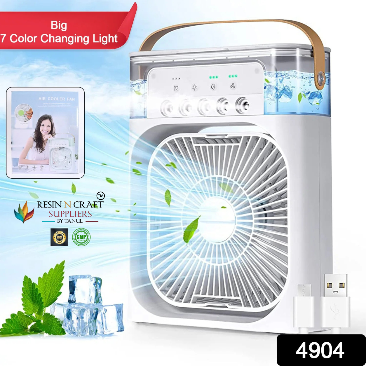 Portable air cooler fan with 7-color light – personal ac fan 8 INCH