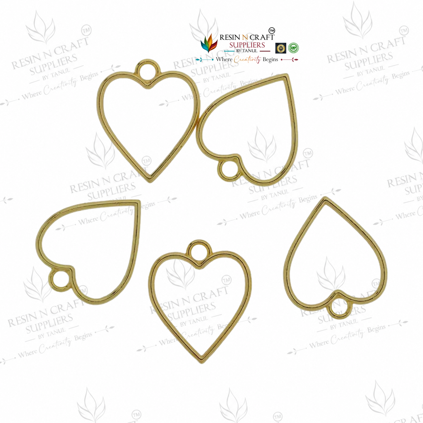 5 in 1 Gold Heart Open Bezel Set | Heart Shape UV Resin Pendant Frame | Metal Jewellery Making Charm | 26.30 × 22.01 mm