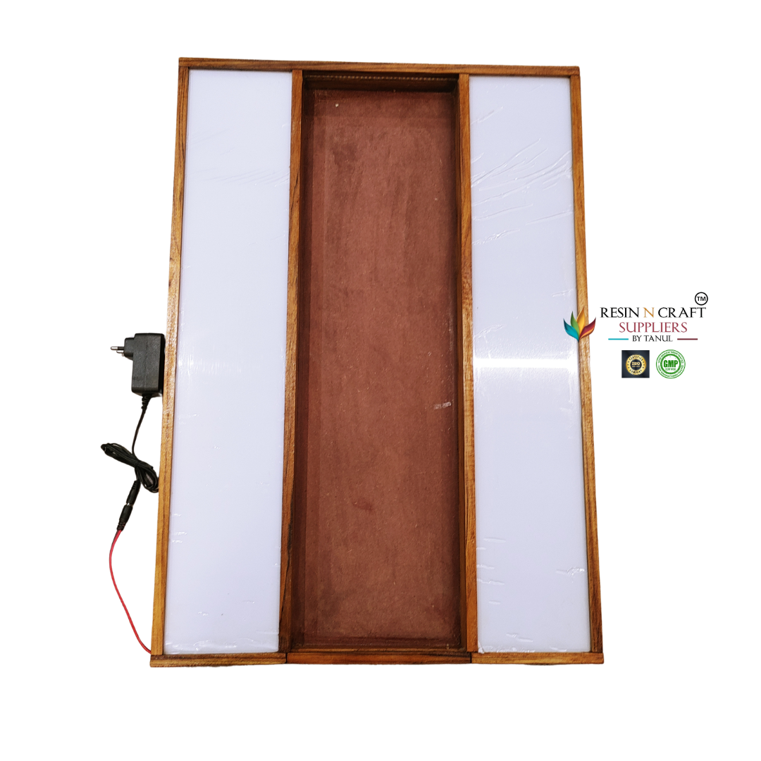 18" x 26" Teakwood Frame With Acrylic Slider, LED Light & MDF Base