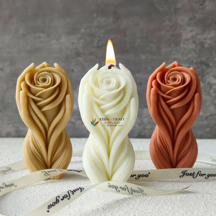3D Holding Rose Flower Candle Handmade Mould