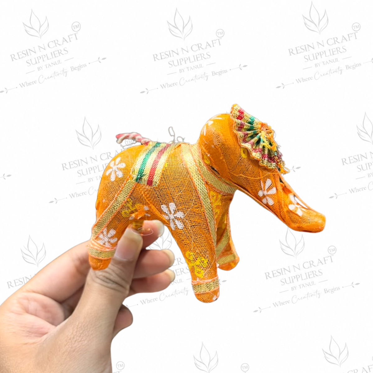 Decorative Fabric Elephant MDF Cutout – 4×3 Inch | Elephant Latkan for Resin Art, Toran & Home Décor